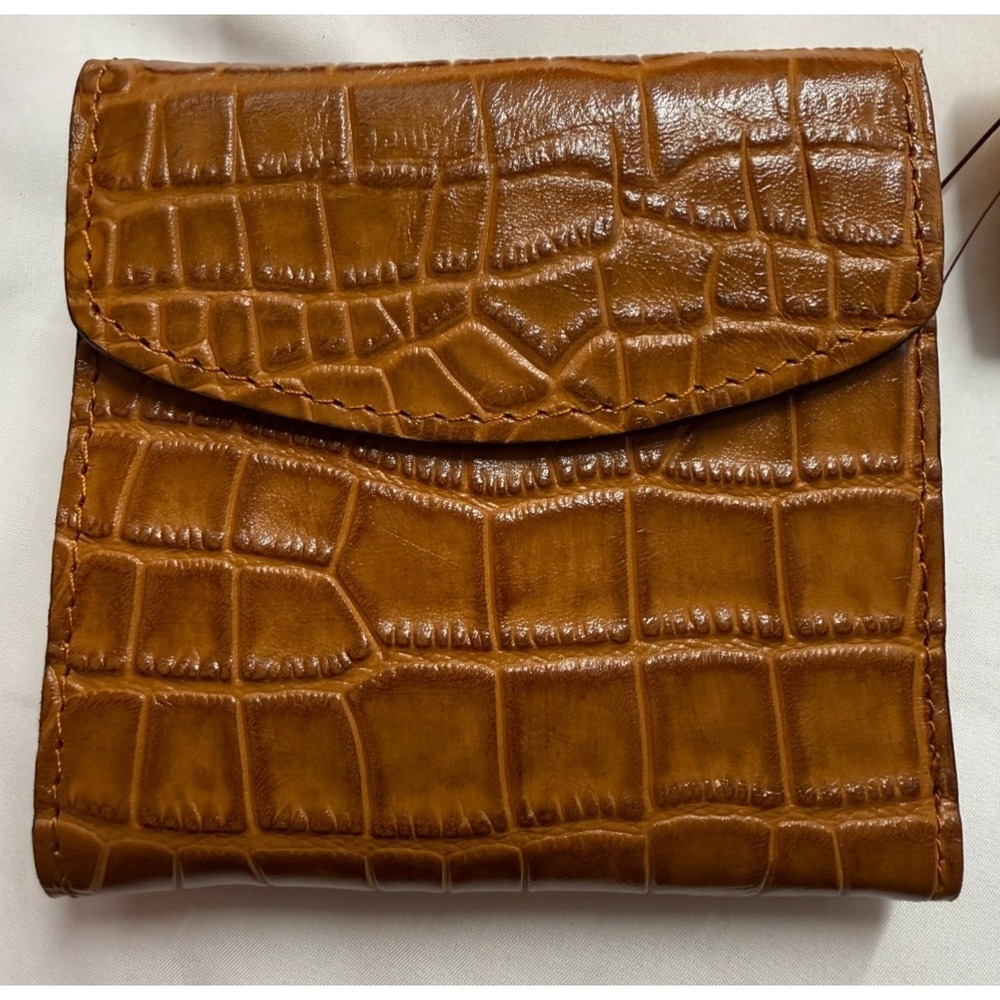 Patricia Nash Reiti Bi-Fold Croc Embossed Leather Flap Wallet RFID‎ Cognac NWT